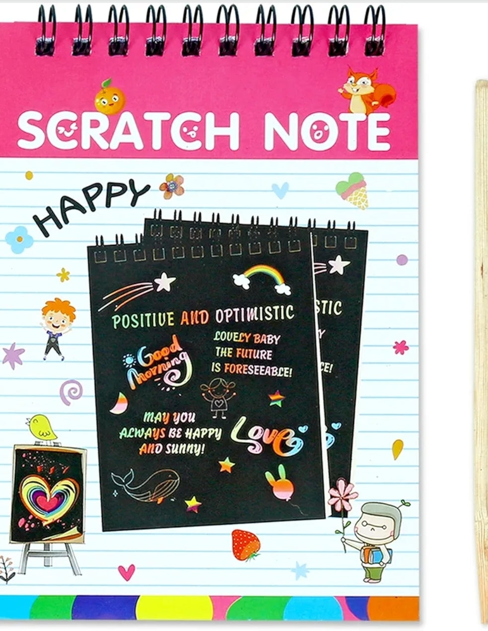 GLUN® Scratch Notepad Pack of 1 with Magical Rainbow Color, Notepad with Pencil Stick, Educational Toy for Kids