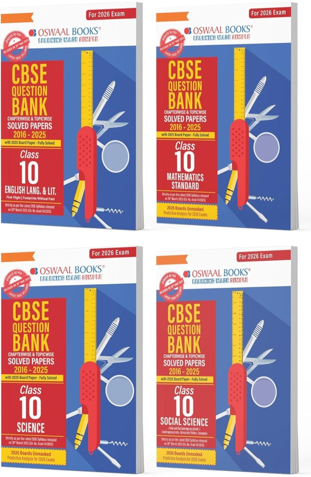 Oswaal CBSE Question Bank English | Maths Standard | Science | Social Science (Set of 4 Books) For Class 10 | Based On Latest CBSE Syllabus with 800+
