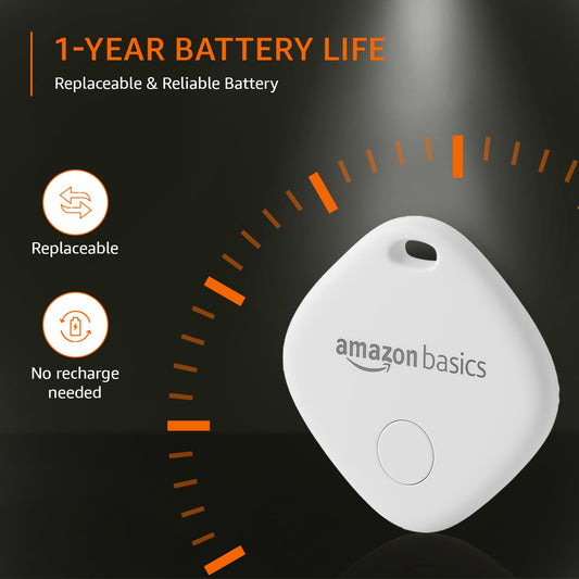 Amazon Basics Aero Tag for iOS | Apple Find My Network Tracker | Bluetooth 5.3 | No SIM Needed | Anti-Lost & Loud 80dB Alert | Item Finder- Keys, Wallets, Bags