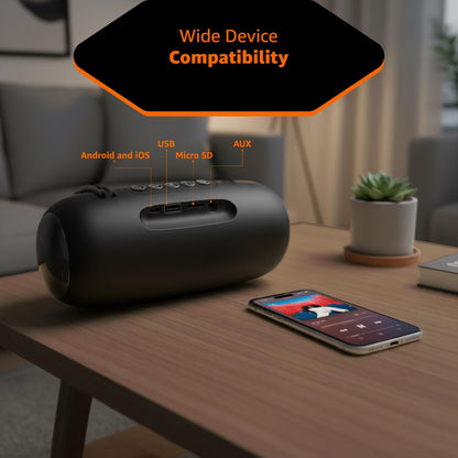 amazon basics B10 10W RMS Bluetooth Speaker with 2000 mAh Battery | Up to 8 hrs of Playback | RGB | Bluetooth 5.3, AUX in, USB & Micro SD Card Connectivity | Type-C Charging (Black)