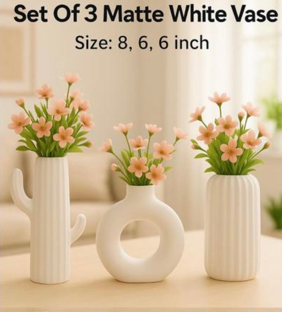 Flower Vase and Ceramic Vases Set Of 3 for Home Decor, Office and Gifting