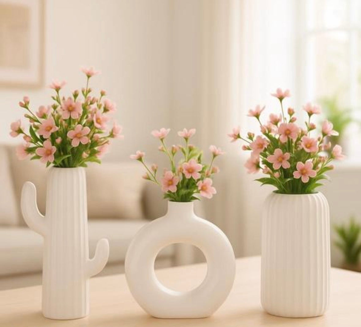 Flower Vase and Ceramic Vases Set Of 3 for Home Decor, Office and Gifting
