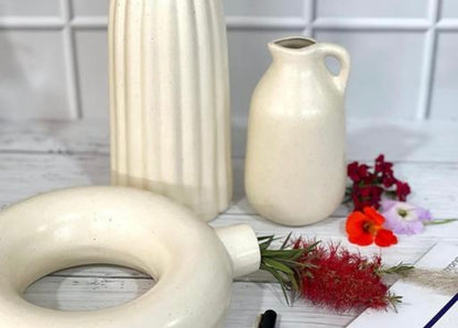 DC Premium Ceramic Off White
Vases Set of 3 - 9" Ribbed Vase, 6"
Donut Vase, 7" Milkjar Vase
