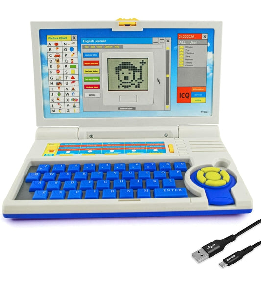 Gooyo GY-1101 Plug & Play English Learner Educational Laptop Toy with 20 Learning & Playing Activities|Blue & White Color,Dual Power Supply Source:Mic