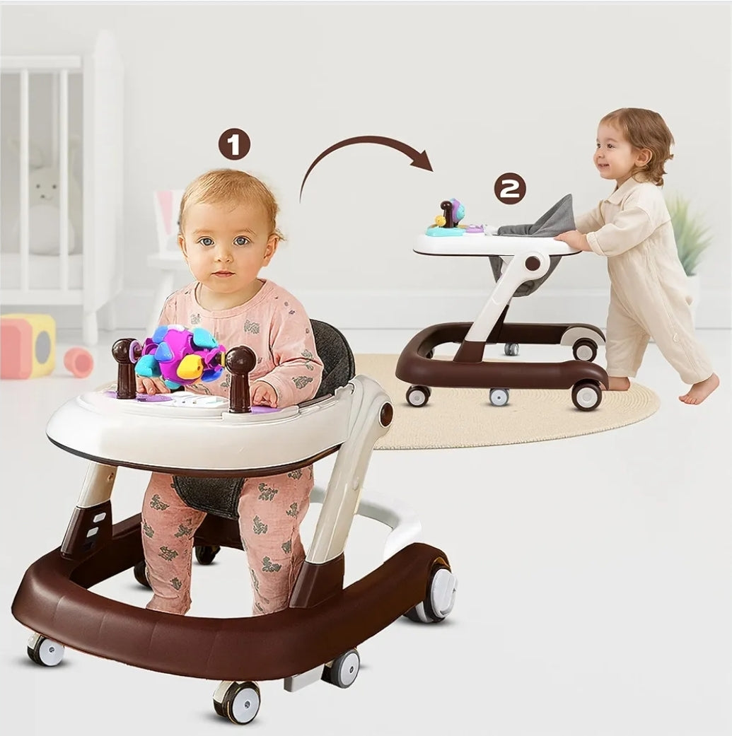 Kidsmate Convertible 2-in-1 Baby Walkers for 6 to 18 Months with Activity Push Mode | Walker for Kids with Musical Toy Tray, Adjustable Height & Cushi