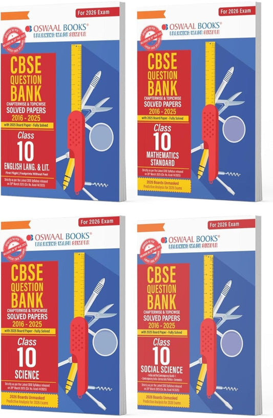Oswaal CBSE Question Bank English | Maths Standard | Science | Social Science (Set of 4 Books) For Class 10 | Based On Latest CBSE Syllabus with 800+